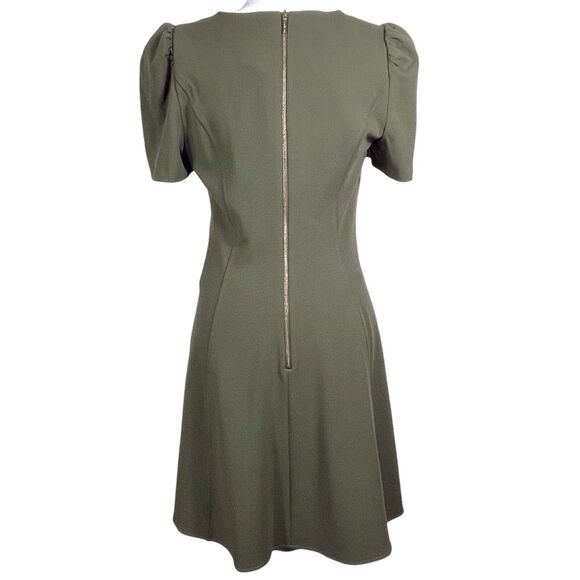 NWT Karl Lagerfeld Paris Short Puff-Sleeve Scuba Crepe Dress Size 8 Olive Green - Picture 2 of 16